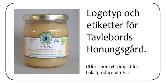Logotyp och etiketter för Tavlebords Honungsgård. Utfört inom ett projekt för Lokalproducerat i Väst